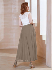 Robe en Mousseline Longueur de Mollet à Col en V avec Poches Taupe