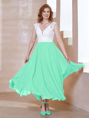 Robe en Mousseline Longueur de Mollet à Col en V avec Poches Turquoise