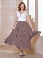 Robe en Mousseline Longueur de Mollet à Col en V avec Poches Vintage Mauve Grande Taille
