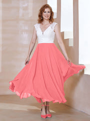 Robe en Mousseline Longueur de Mollet à Col en V avec Poches Pastèque