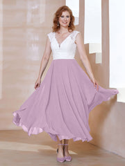 Robe en Mousseline Longueur de Mollet à Col en V avec Poches Glycine