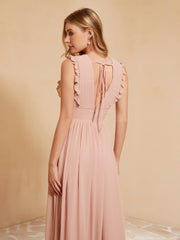 Maxi Robe Sans Manches avec Décolleté en V Plongeant Rose Poudré