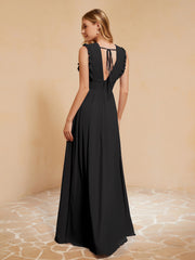 Maxi Robe Sans Manches avec Décolleté en V Plongeant Noir