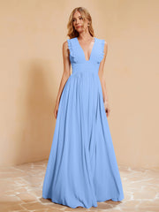 Maxi Robe Sans Manches avec Décolleté en V Plongeant Bleu