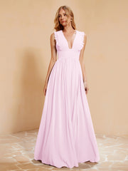 Maxi Robe Sans Manches avec Décolleté en V Plongeant Rose Pâle