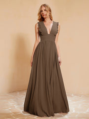 Maxi Robe Sans Manches avec Décolleté en V Plongeant Brun