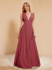 Maxi Robe Sans Manches avec Décolleté en V Plongeant Bordeaux