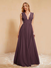 Maxi Robe Sans Manches avec Décolleté en V Plongeant Cabernet