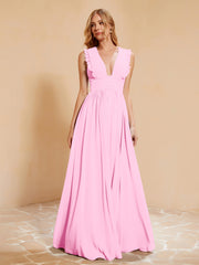 Maxi Robe Sans Manches avec Décolleté en V Plongeant Rose Bonbon