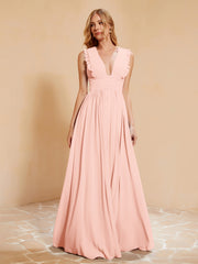 Maxi Robe Sans Manches avec Décolleté en V Plongeant Corail