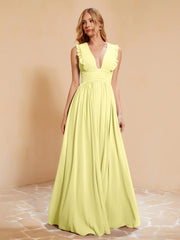Maxi Robe Sans Manches avec Décolleté en V Plongeant Jonquille