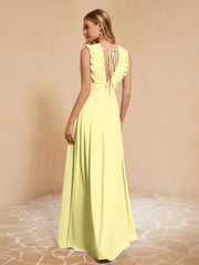 Maxi Robe Sans Manches avec Décolleté en V Plongeant Jonquille