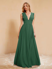 Maxi Robe Sans Manches avec Décolleté en V Plongeant Vert Foncé