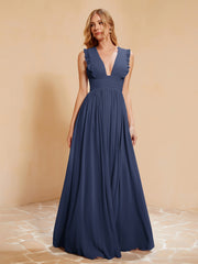 Maxi Robe Sans Manches avec Décolleté en V Plongeant Bleu Marine