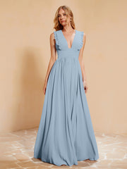 Maxi Robe Sans Manches avec Décolleté en V Plongeant Bleu Poudré