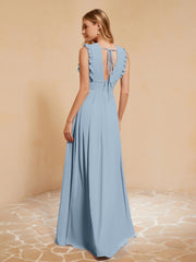 Maxi Robe Sans Manches avec Décolleté en V Plongeant Bleu Poudré