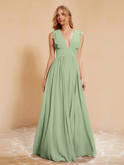 Maxi Robe Sans Manches avec Décolleté en V Plongeant Sauge Poudrée