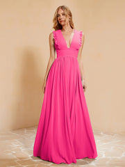 Maxi Robe Sans Manches avec Décolleté en V Plongeant Fuchsia