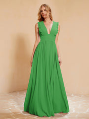 Maxi Robe Sans Manches avec Décolleté en V Plongeant Vert