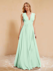 Maxi Robe Sans Manches avec Décolleté en V Plongeant Vert Menthe