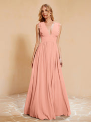 Maxi Robe Sans Manches avec Décolleté en V Plongeant Papaye