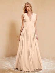 Maxi Robe Sans Manches avec Décolleté en V Plongeant Pêche