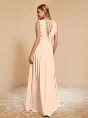 Maxi Robe Sans Manches avec Décolleté en V Plongeant Pêche