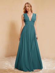 Maxi Robe Sans Manches avec Décolleté en V Plongeant Paon