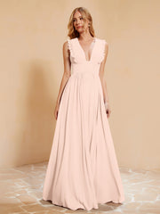 Maxi Robe Sans Manches avec Décolleté en V Plongeant Rose Perle