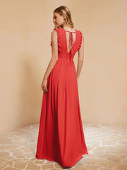Maxi Robe Sans Manches avec Décolleté en V Plongeant Rouge