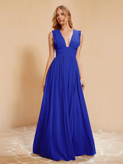 Maxi Robe Sans Manches avec Décolleté en V Plongeant Bleu Royale
