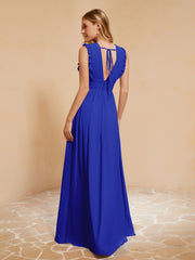 Maxi Robe Sans Manches avec Décolleté en V Plongeant Bleu Royale