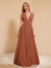 Maxi Robe Sans Manches avec Décolleté en V Plongeant Rouille