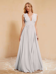 Maxi Robe Sans Manches avec Décolleté en V Plongeant Argent