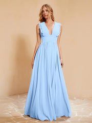 Maxi Robe Sans Manches avec Décolleté en V Plongeant Bleu Ciel