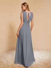 Maxi Robe Sans Manches avec Décolleté en V Plongeant Gris Acier