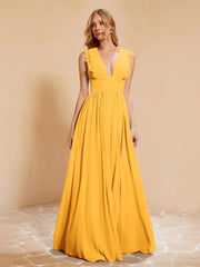 Maxi Robe Sans Manches avec Décolleté en V Plongeant Mandarine