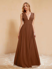 Maxi Robe Sans Manches avec Décolleté en V Plongeant Terracotta