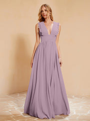 Maxi Robe Sans Manches avec Décolleté en V Plongeant Vintage Mauve
