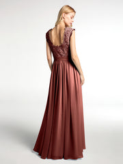 Robes Longue Mousseline avec Bustier Appliquée en Dentelle terracotta