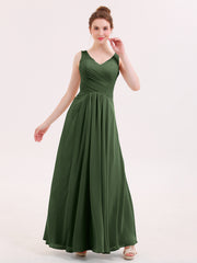 Robes Demoiselle d'honneure Longue avec Bustier Plissé Olive Verte