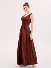 Robes Demoiselle d'honneure Longue avec Bustier Plissé terracotta