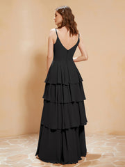 Robe Longue Bohème en Mousseline avec Volants Noir