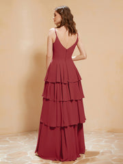 Robe Longue Bohème en Mousseline avec Volants Bordeaux