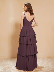 Robe Longue Bohème en Mousseline avec Volants Cabernet
