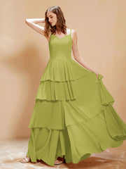 Robe Longue Bohème en Mousseline avec Volants Trèfle