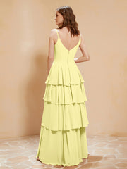 Robe Longue Bohème en Mousseline avec Volants Jonquille Grande Taille