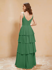 Robe Longue Bohème en Mousseline avec Volants Emeraude
