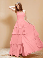 Robe Longue Bohème en Mousseline avec Volants Flamant