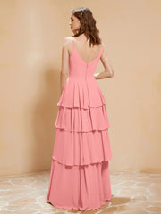 Robe Longue Bohème en Mousseline avec Volants Flamant